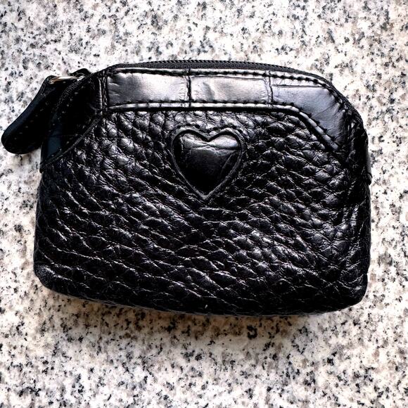 Brighton Handbags - BRIGHTON Heart Coin Purse Black Pebbled Leather Embossed Western Valentine